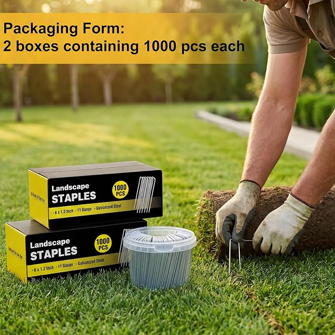 2000 Pack 6 Inch Landscape Staples Bulk, Galvanized Garden Stakes 11 Gauge U-Shaped Pins Tent Stakes Yard Ground Staples for Landscaping Fabric, Lawn, Turf, Fence, Plant Cover, Irrigation