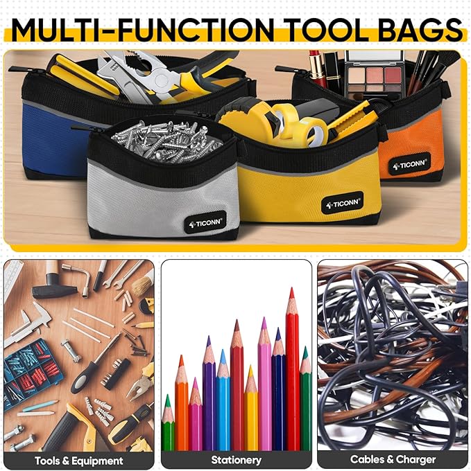 TICONN Tool Pouches with Zipper, 1680D Oxford Small Tool Bags, Waterproof Utility Bag Zipper Pouch for Tool Organizers and Storage (9 Pack Large)