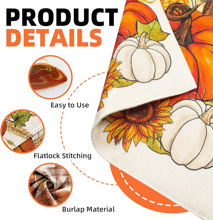 Fall Garden Flag burlap autumn vertical double Sided Fall Thanksgiving Pumpkin Garden Flag Yard Outdoor Decoration(28 * 40in)