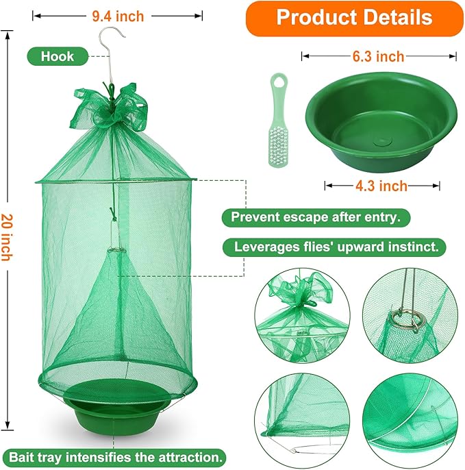 10 Pack Reusable Ranch Fly Traps Outdoor Hanging, Fly Catcher Killer Hunter Cage Control, Farm Horse Stable Fly Trap for Orchard, Barn, Garden