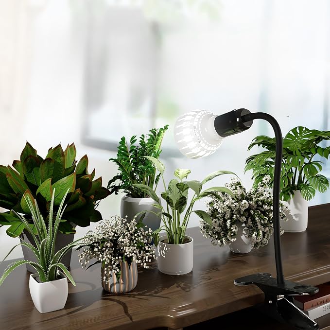 GooingTop Grow Light,24W (160Watts Equiv) 5000K White Full Spectrum LED Growing Lamp Clip on Desk for Indoor Plants,Bulbs Replaceable & Non-dimmable (Black, 80W)