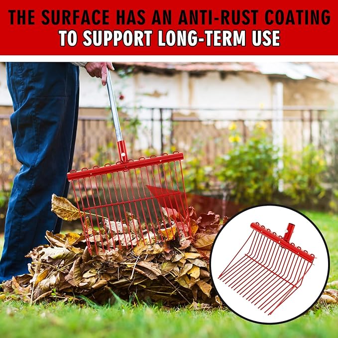 Tandefio 2 Pack Manure Fork Replacement Head Metal Pitchfork Horse Manure Rake Garden Pitch Fork Replacement Head with Angled Tines for Horse Stall Poop Picking up(Red)
