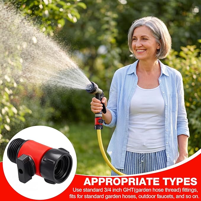 Hotop 6 Pcs Garden Hose Shut off Valve Plastic Connect Water Hose Turn off Valve with Anti Leak Standard 3/4 Inch Thread and Rubber Gaskets (Red)
