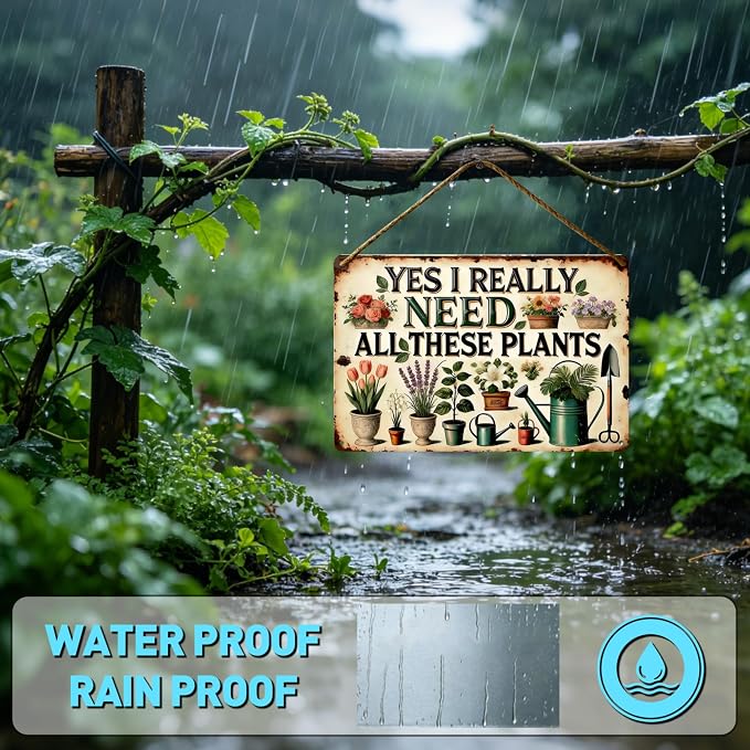 Funny Garden Signs, Vintage Garden Gift, Garden Decor for Outside, I Really Need All These Plants Sign, Weatherproof Aluminum Outdoor Decor for Patio Yard Greenhouse Home, Wall Decor 12x8 Inch