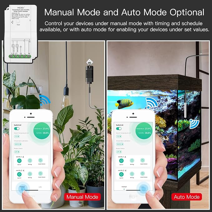 MOES WiFi Smart Temperature and Humidity Switch Module Sensor, Dual Relay Output Controller, Smart Life Tuya App Wireless Remote Control, Programmable Thermostats Kit Works with Alexa Google Assistant