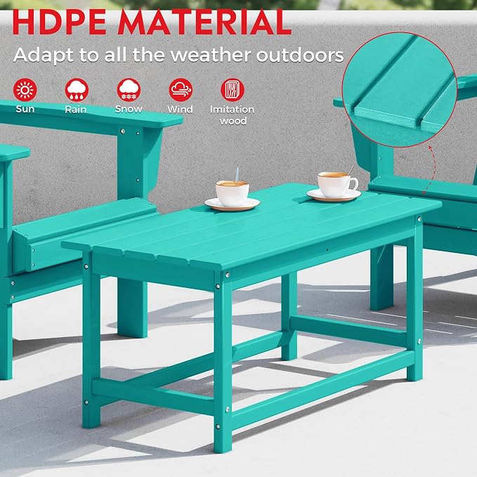 Costaelm Adirondack Conversation Table, HDPE Outdoor Drink Weather Resistant, Outdoor Patio Porch Accent Balcony Table for Pool, Seaside, Backyard, Turquoise