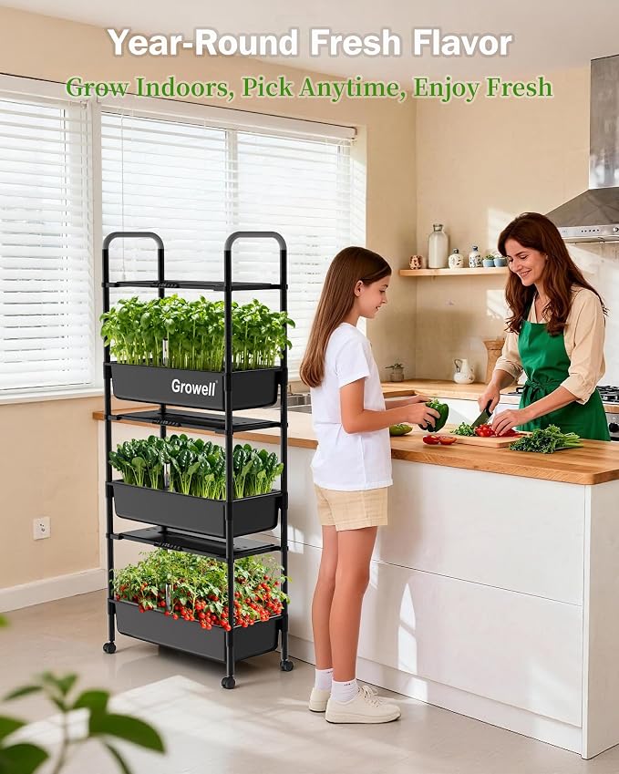 Growell Large Hydroponics Growing System Kit, 81 Pods Vertical Indoor Herb Garden Kit with LED Grow Light & Independent Water Pump, 42L Movable Indoor Planter Perfect Gardening Gifts (3 Tier-Black)