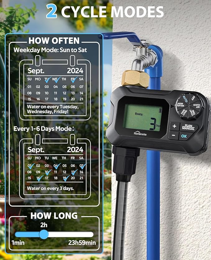 homenote Automatic Misting Cooling System with Timer, 91.8FT Misting Line, 24 Brass Nozzles, and 3/4" Brass Adapter for Patio Cooling and Garden Watering
