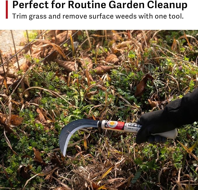 Japanese Garden Sickle, Hand Tool for Grass Cutting, Surface Weeding and Everyday Garden Work, Made in Japan by HOUNEN