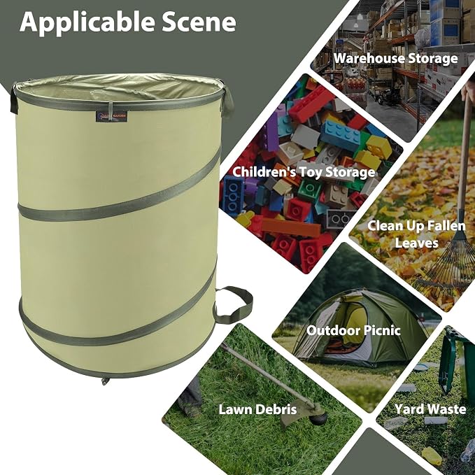 YUDI & GARDEN 45 Gallon Collapsible Garden Bag, Collapsible Trash Can for Gardening Cleanup or Party Waste and Outdoor Activities