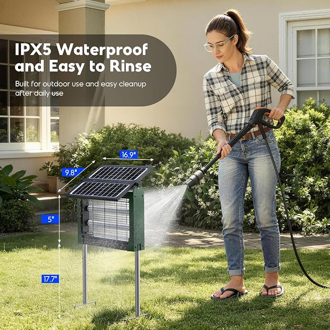 Solar Bug Zapper Outdoor, 4500V Electric Mosquito Zapper with Dual Solar Panels & USB Charging, Auto On/Off Mosquito Killer, IPX5 Waterproof Fly Trap for Backyard Patio Garden Camping, 1/2 Acre