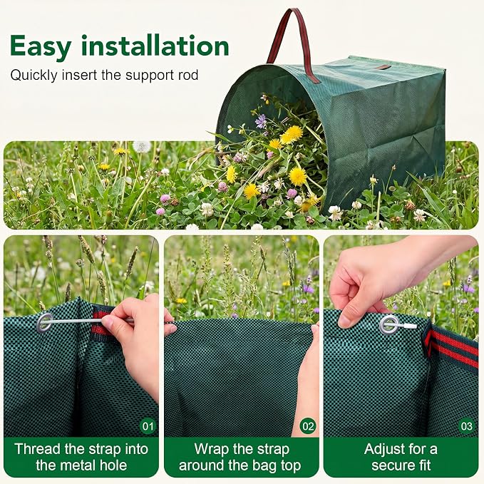 Dntorx 53 Gallon Reusable Yard Waste Bags, 1 Pack Lawn Bags With Dustpan-Style Opening & Handles, Heavy-duty Leaf Bags For Grass,Storm Debris,Construction Waste, Standable & Foldable