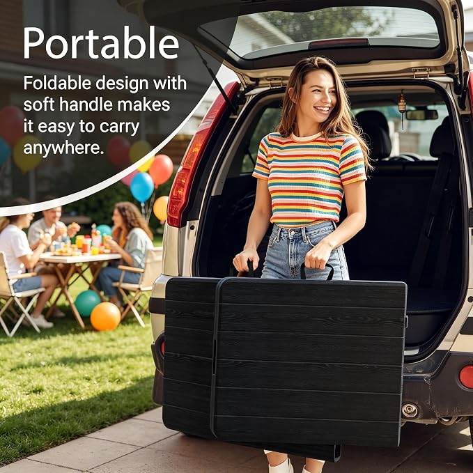 6 Foot Foldable Table with Built in Handle & Steel Legs, 6FT Portable Heavy Duty Plastic Folding Tables for Parties, Dining, Wedding, Events, Picnic, Indoor & Outdoor, Camping, Utility