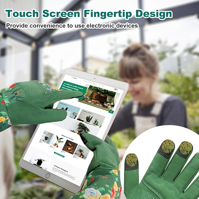 DLY Gardening Gloves, Garden Gloves for Women, long gardening gloves for Garden Work and Yard,Durable and Comfortable(X-Large, Green