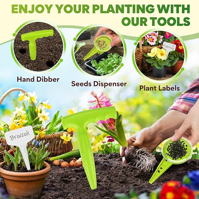 Seed Planter Tool, 6.9" Dibber Garden Tool, Plastic Dibbler Tools for Planting, Seed Dispenser, Bulb Digger Garden Planter for Sowing Seeds, Bulbs, Digging (Light Green 12pcs)