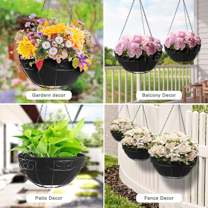 Non-Woven Fabric Plant Grow Bags Replacement Coco Liner Window Basket,Trough Shaped Wall and Deck Mount Planters,Round Hanging Basket (2Pack, 12IN)