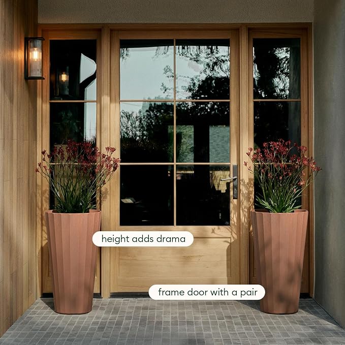 Veradek Column Series 26" Tall Outdoor Planter for Porch & Patio | Durable Plastic-Stone Material w/Shelf | Modern Décor for Plants & Flowers