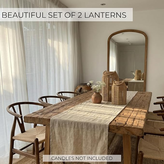 Natural Jute Boho Lanterns - Handcrafted Coffee Table Decor to Enhance Your Home - Modern Decorative Farmhouse Beauty for Living Room, Patio & Front Porch, Indoor and Outdoor or Kitchen Dining Table