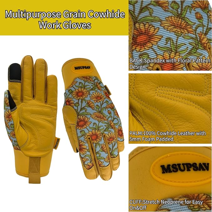 Gardening Gloves,Women Yard Work Garden Glove,Gifts | Thorn Proof,Puncture Resistant,Touchscreen,Gift,Leather,Spandex