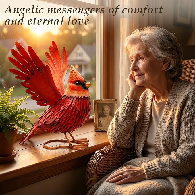 Nacome Cardinal Garden Decor Metal Yard: Art Outdoor Sculptures & Statues Large Red Bird Ornaments for Patio Balcony Front Backyard - Valentines Day Gifts for Her Wife Women Mom Grandma Birthday