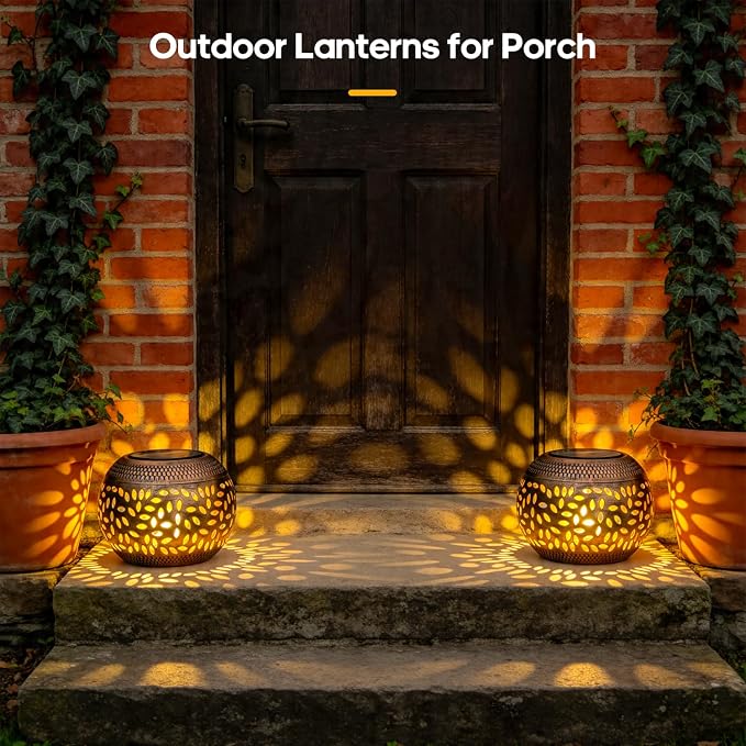 JMEXSUSS 2 Pack Solar Lanterns Outdoor Waterproof, Outdoor Lanterns for Porch, Solar Table Lamps for Outside Patio, Garden, Camping, Desk, Yard, Copper