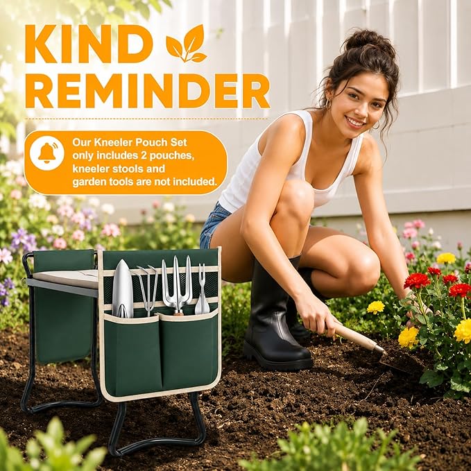2 Pack Garden Pouches for Kneeler, Portable Tool Storage Size Bags Oxford Multiple Storage Pockets Organizer for Outdoor Gardening Kneeling Stool, Gifts for Women, Seniors, Mom & Dad