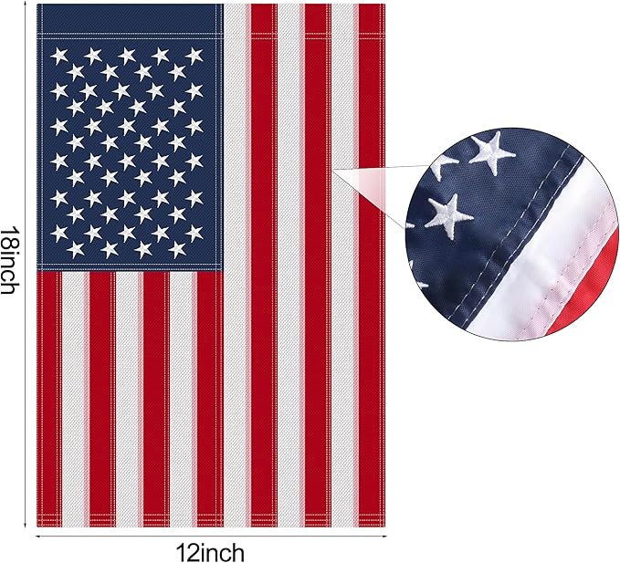 HOOSUN 4th of July Decorations,American Garden Flag for Garden Flag Stand,12x18 Inch Small American Flags for Outside With Embroidered Stars,Fourth of July Flags Patriotic Memorial Day Decorations