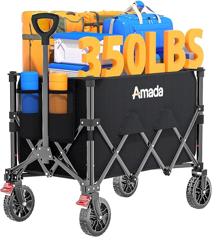 Collapsible Wagon Cart, Foldable Lightweight Wagon Folding Carts with Wheels - Outdoor Utility Carts with 360LBS Max Load for Grocery, Camping, Shopping, Sports, Garden，Beach
