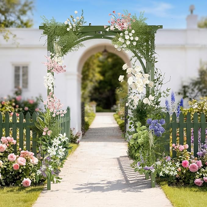 VINGLI 85in Wooden Arbor, Wedding Arch for Ceremony, Wood Trellis for Plant Climbing, Christmas Decor Pergola for Garden Backyard, Lawn (Olive Green)
