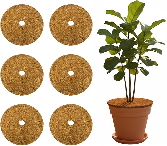 Coco Coir Mulch for Landscaping, 16 Inch Coconut Liners for Planters, 6 Pcs Coconut Fiber Tree Ring, Plant Covers from Animals,Dirt and Tree Protectors