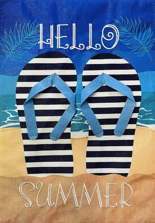 Butterfly Hello Summer Flip Flops Burlap Garden Flag 18" x 12.5" Briarwood Lane