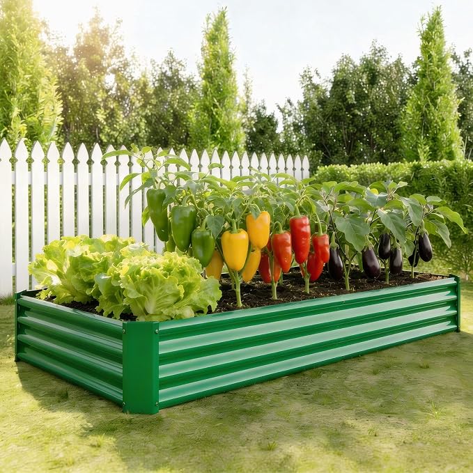 Metal Galvanized Raised Garden Bed Kit, 6 x 3 x 1 ft Galvanized Steel Raised Garden Planter Box Outdoor with Open Base for Growing Vegetables/Flowers/Herbs/Fruits/Succulents, Rectangle, Green