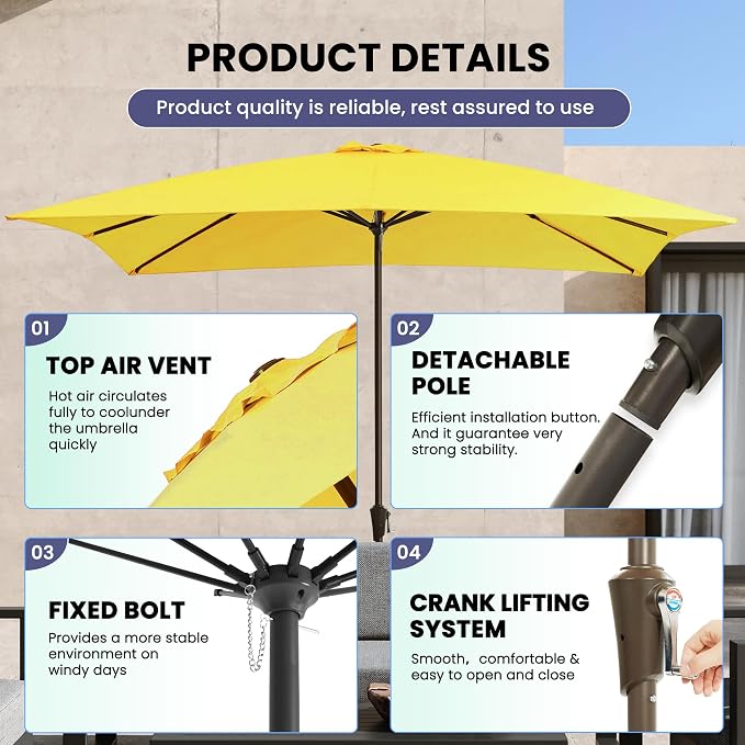 Ayge 8x10FT Large Rectangular Patio Umbrella Outdoor Table Umbrella w/Crank Rectangle Market Umbrella UV Protection for Garden, Deck,Lawn,Yard & Pool,Yellow