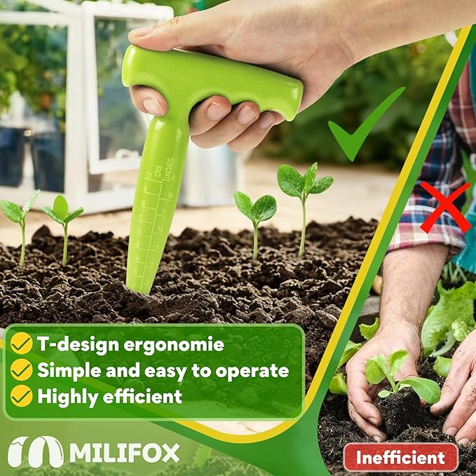 Seed Planter Tool, T-Handle Seed Dibber with Scale, Seed Spreader Tool with 5 Adjustable Holes, Dibbler Gardening Tool for Trays, Raised Bed, Balcony Garden (Light Green 2PCS)