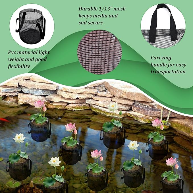 6PCS Mesh Aquatic Pond Plant Baskets, 1 Gallon Round Pond Planting Bags Aquatics Planter Pot Water Lily Growing Container with Handles for Lotus Bog Plant Garden Terrestrial Plants, 7.9" H x 5.9" Dia