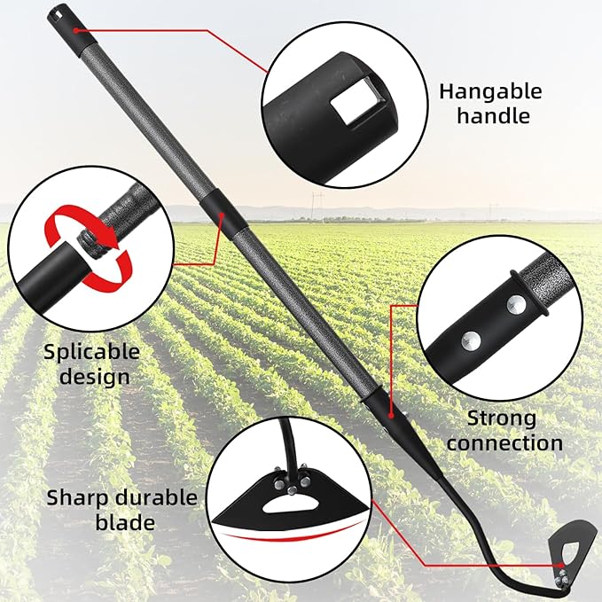 Garden Hoe Weeder Removal - Heavy Duty Weed Hoes for Gardening,55" Stand Up Long Handle, Sharp Hollow Blade,Push Pull Hand Weeding Tool for Garden Bed, Yard,Lawn Landscaping