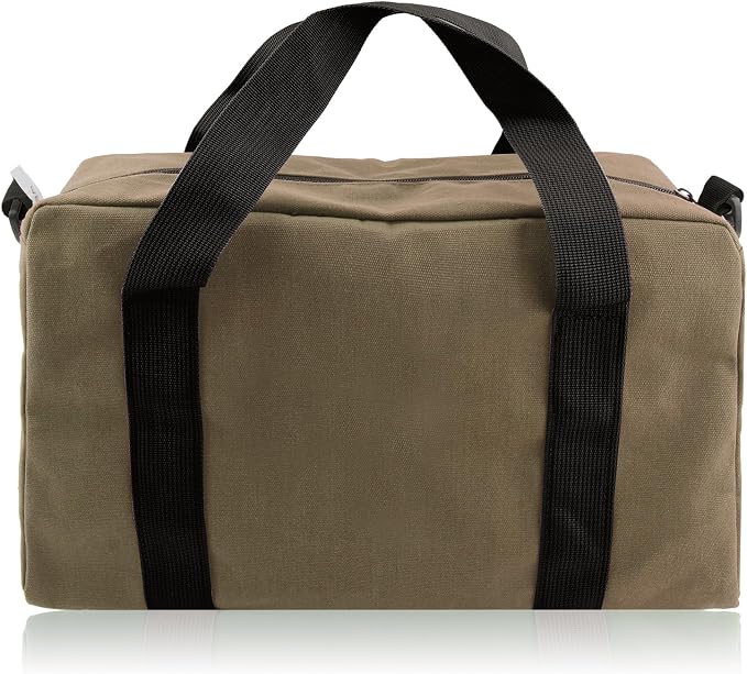 Small Tool Bag,Close Top Wide Mouth Tool Organizer Bag,Large Capacity Tool Bags for Men,Canvas Tool Storage Bag for Storage Handbag for Screwdrivers,Wrench,Pliers Hand Tools (Khaki, 14 Inch)
