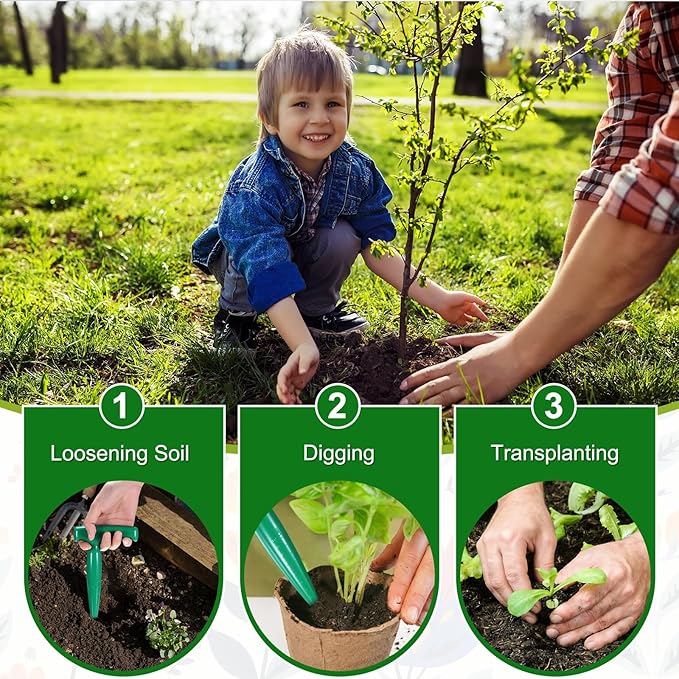 M METERXITY 2-Pack Seed Planter Tool, Plastic Hand Dibber Garden Tool with Handle for Sowing Seeds/Transplanting/Planting Bulbs, Handheld Digging Hole Punch [Dark Green]