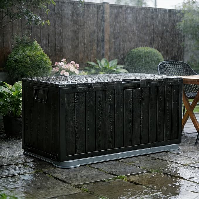 75 Gallon Outdoor Storage Box, Deck Boxes Outdoor Waterproof, Package Delivery Boxes For Outside, Patio Storage Box For Garden, Doorstep, Camping, Black(Black, 75, Gallons)