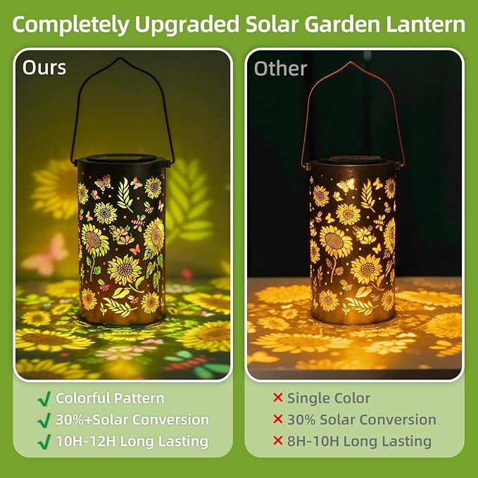 Colorful Solar Lanterns Outdoor Waterproof, Sunflower Birthday Gifts for Women Mom Grandma, Garden Hanging Solar Lantern Lights for Patio