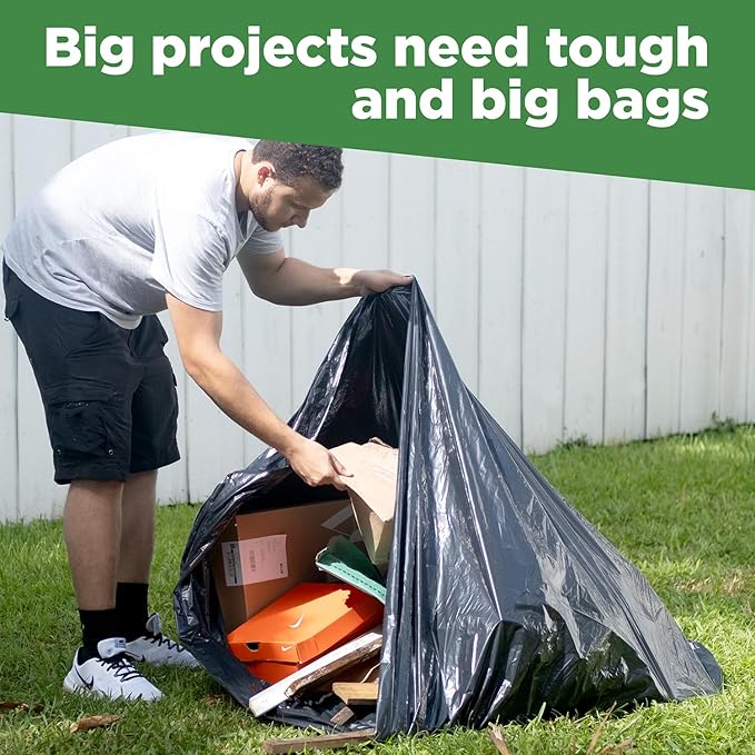 ToughBag 95-96 Gallon Extra-Large Trash Bags, 61x68” Black Garbage Bags, 1.2 Mil Thick (50 COUNT), Heavy-Duty Outdoor 95 Gallon Trash Bags – for Storage, Custodial, Landscape - Made In USA