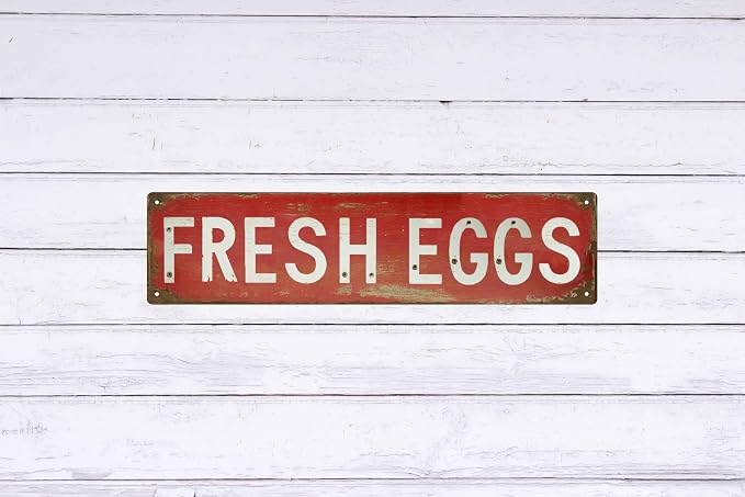 Retro Fresh Eggs Vintage Metal Tin Sign 4x16 in Chicken Farmhouse Wall Decor Rustic Red & Distressed Design Perfect for Kitchen Porch or Bedroom Unique Holiday Gift