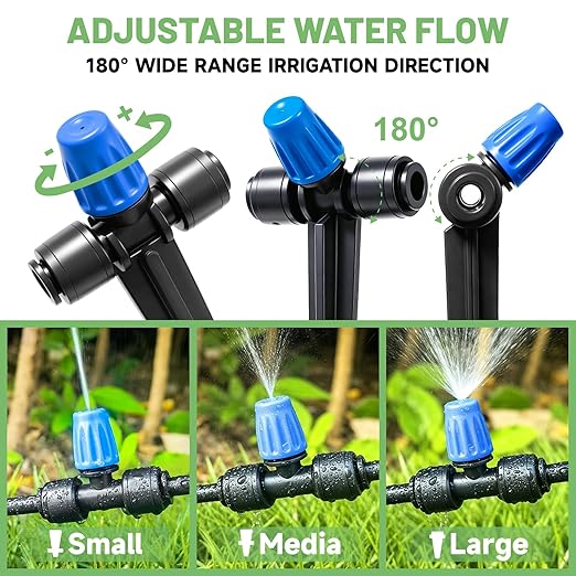 Riboud 165FT Drip Irrigation Kit, Quick-Connect Garden Watering System with 30 Adjustable Misting Nozzles for Garden Greenhouse, Hanging Plants, Raised Beds