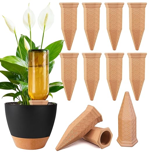 Plant Watering Spikes 12 Pack,Terracotta Plant Watering Spikes Wine Bottle Automatic Plant Waterer for Watering Indoor and Outdoor Plants While on Vacation - Plant Perfect Self-Watering Device