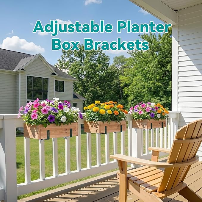 Adjustable Planter Box Brackets,Enhanced Bottom Support,Universal Outdoor Hanging Brackets,Flower Box Brackets for Fence Railings, Windowsill, Patio, Garden,Balcony. (6, Green)