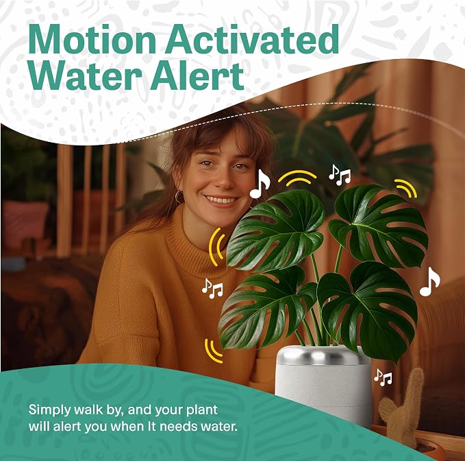 PLANTPETZ Extra Large Robotic Planter – Smart Planter Fits 6 Inch Pots | Bluetooth Speaker | Interactive Smart Plant Pot Turns A Real Plant Into a Touch/Motion Responsive Companion - Sand Beach Tan