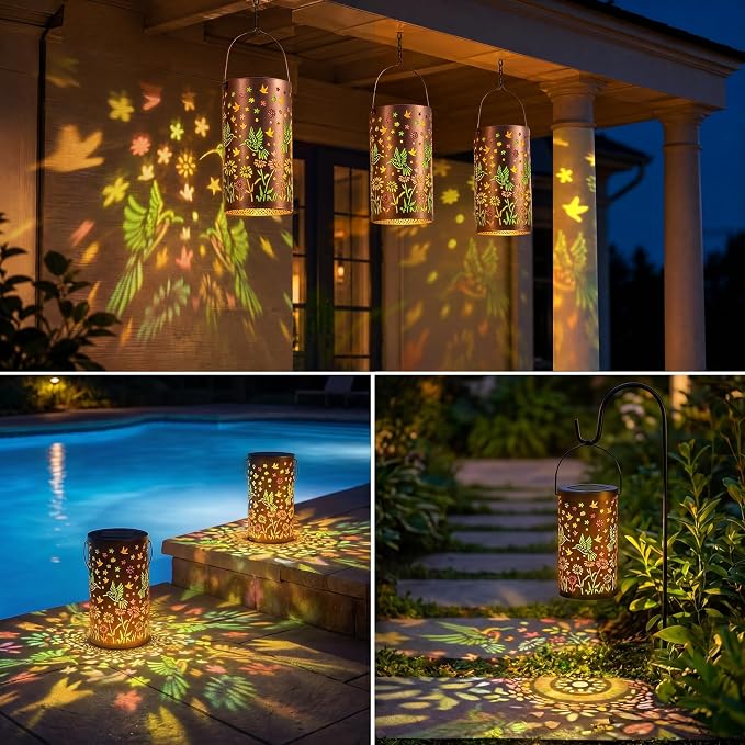 Colorful Solar Lanterns Outdoor Waterproof, Hummingbird Birthday Gifts for Women Mom Grandma, Garden Hanging Solar Lantern Lights for Patio