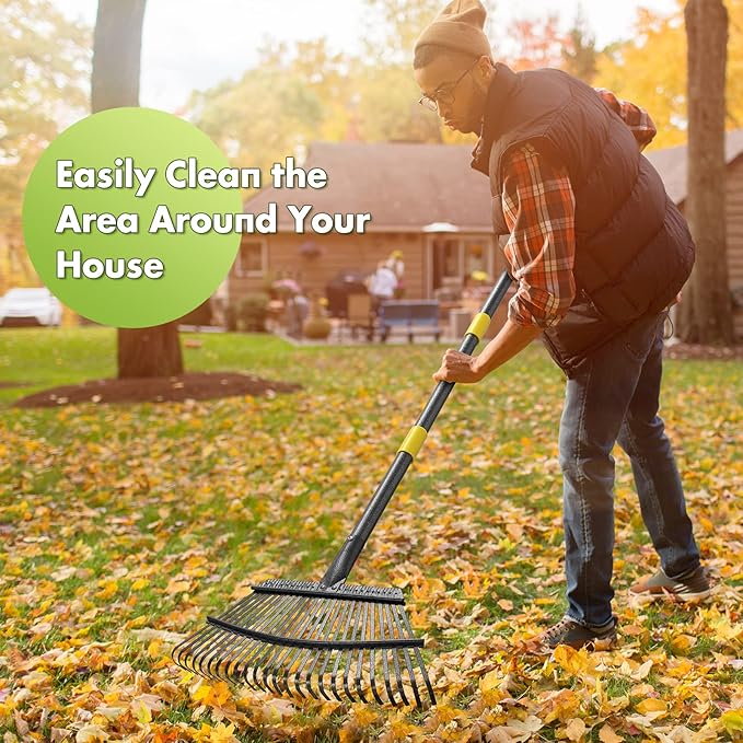 Rake for Leaves, Heavy Duty Leaf Rakes for Lawns & Yard - 65” Adjustable Long Handle 18” Width 25 Metal Tines - Gardening Rake for Adults Kids for Shrub,Grass,Mulch