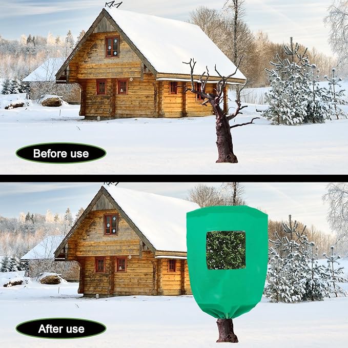 CMINGJ Plant Frost Protection Covers with Viewing Window, 39.37" x 39.37", 2.06oz/yd², Reusable Drawstring Tree Cover, Winter Tree Blanket with Zipper for Plants, Frost Protection Cloth Green (4 Pack)