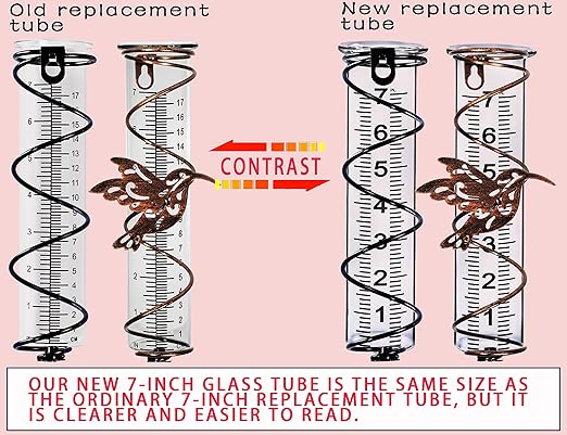 BIUWING 7" Capacity Glass rain Gauge Replacement Tube for Outdoors Yard Garden with Lip, Best Rated, Easy to Read (1 pcs)